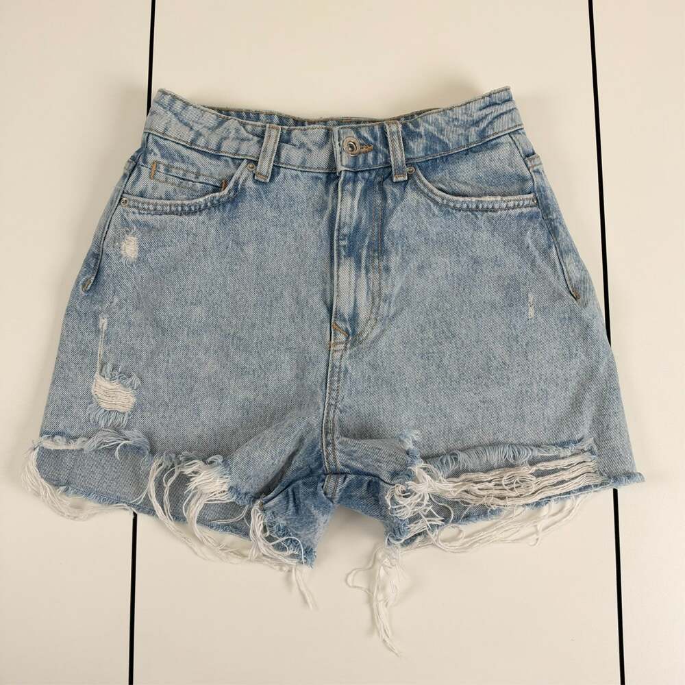 Zara Ripped Blue Denim High Waist Jean Shorts Womens Sz 2